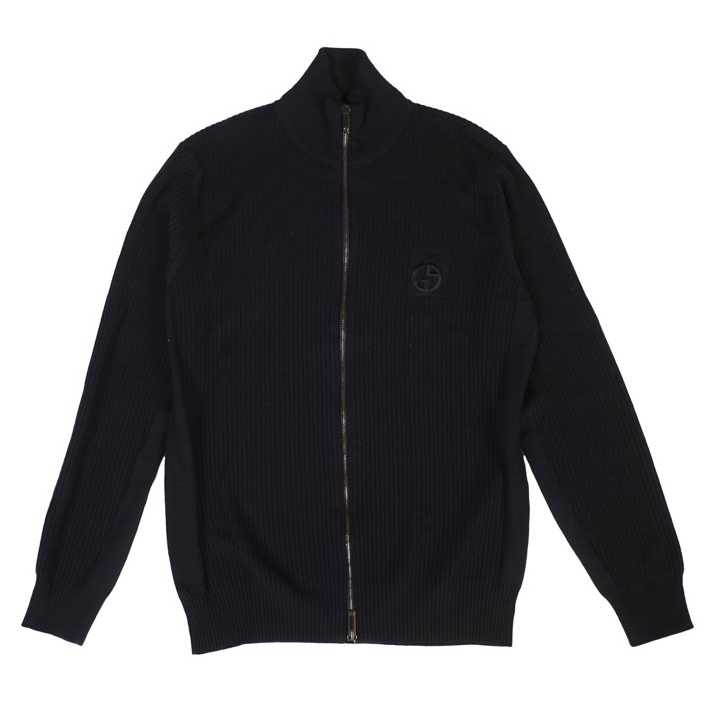 Giorgio Armani Navy Wool Zip up Sweater