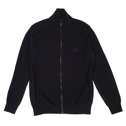 Giorgio Armani Navy Wool Zip up Sweater