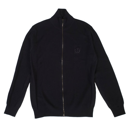 Giorgio Armani Navy Wool Zip up Sweater