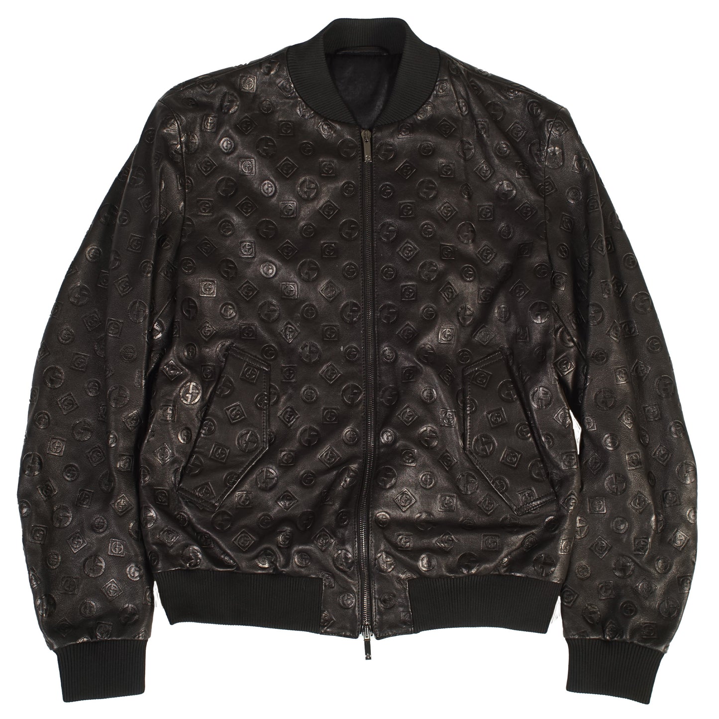 Giorgio Armani Black Leather Bomber Jacket
