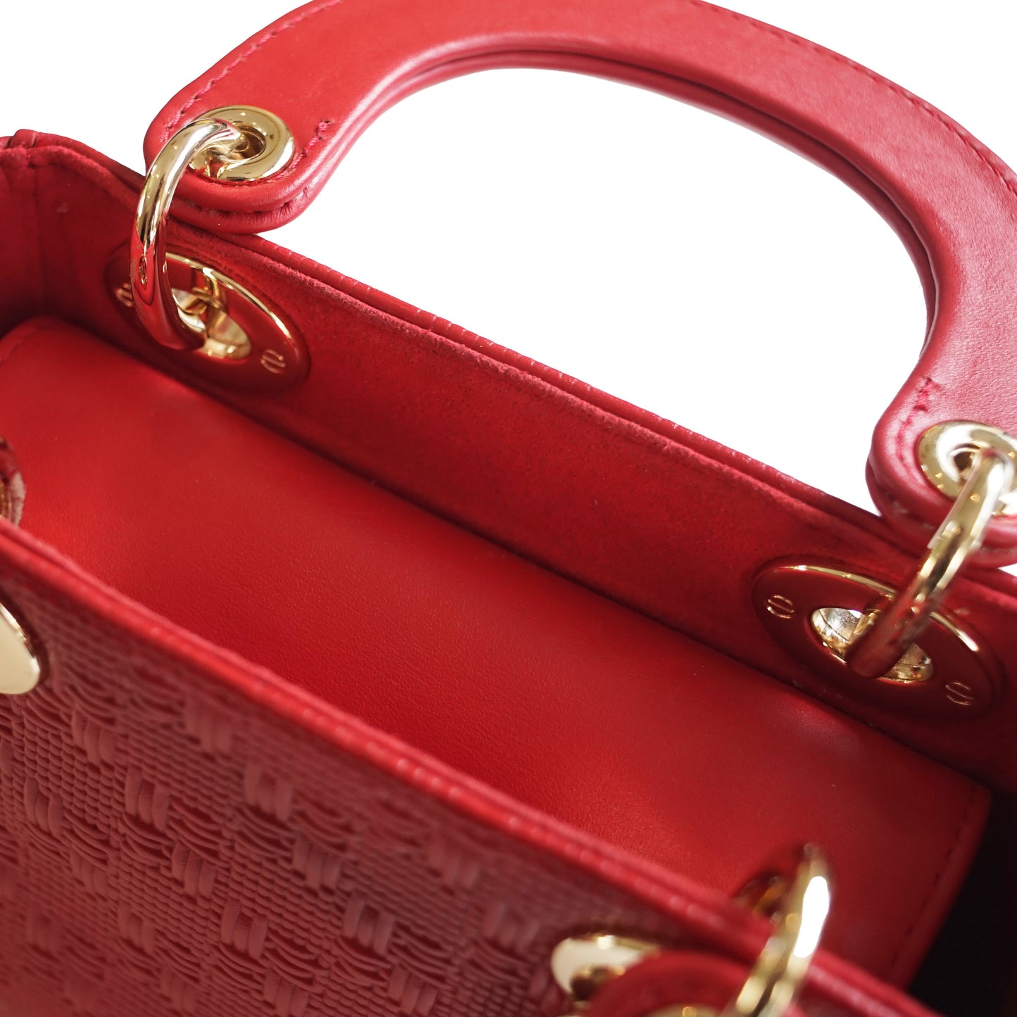 Mini Lady Dior Bag - Red Woven Embossed Calfskin