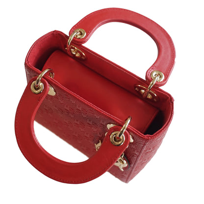 Mini Lady Dior Bag - Red Woven Embossed Calfskin