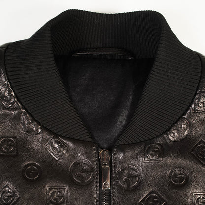 Giorgio Armani Black Leather Bomber Jacket
