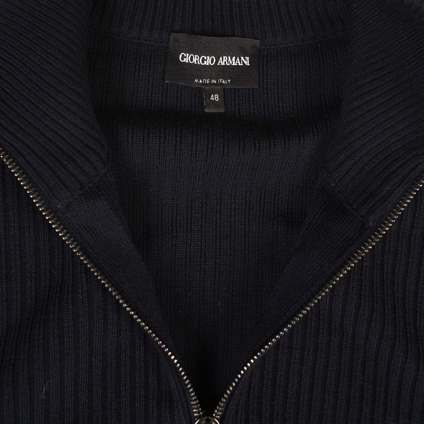 Giorgio Armani Navy Wool Zip up Sweater