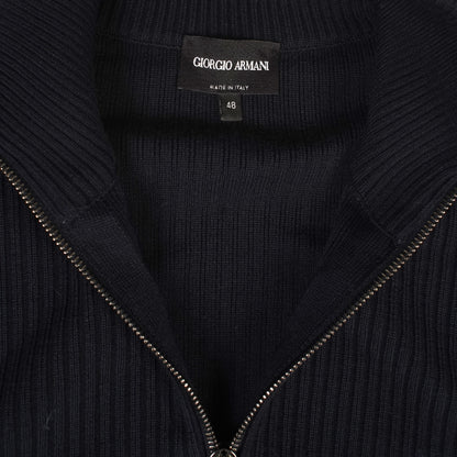 Giorgio Armani Navy Wool Zip up Sweater