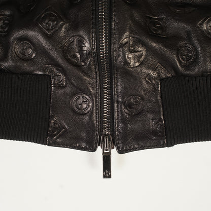 Giorgio Armani Black Leather Bomber Jacket